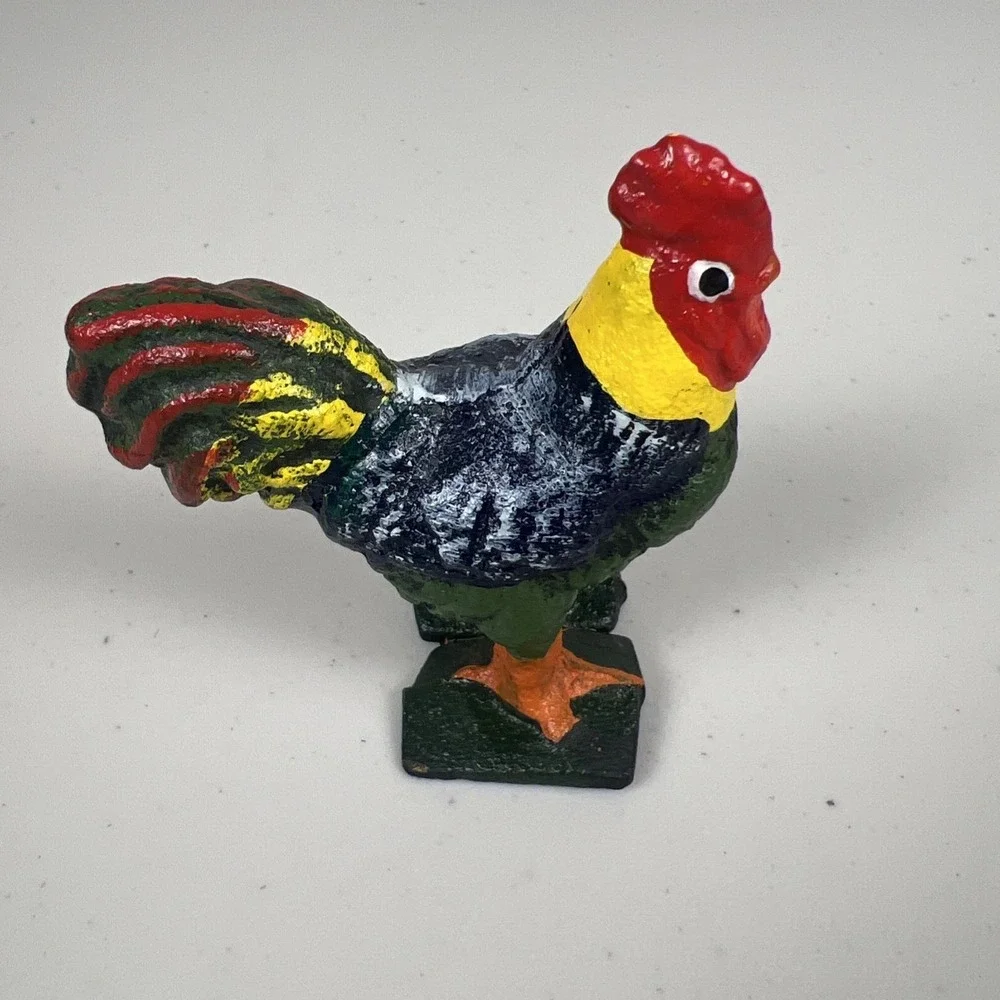 Vintage Rooster Cast Iron Chicken Hand Painted‎ Figurine Decor Paper Weight